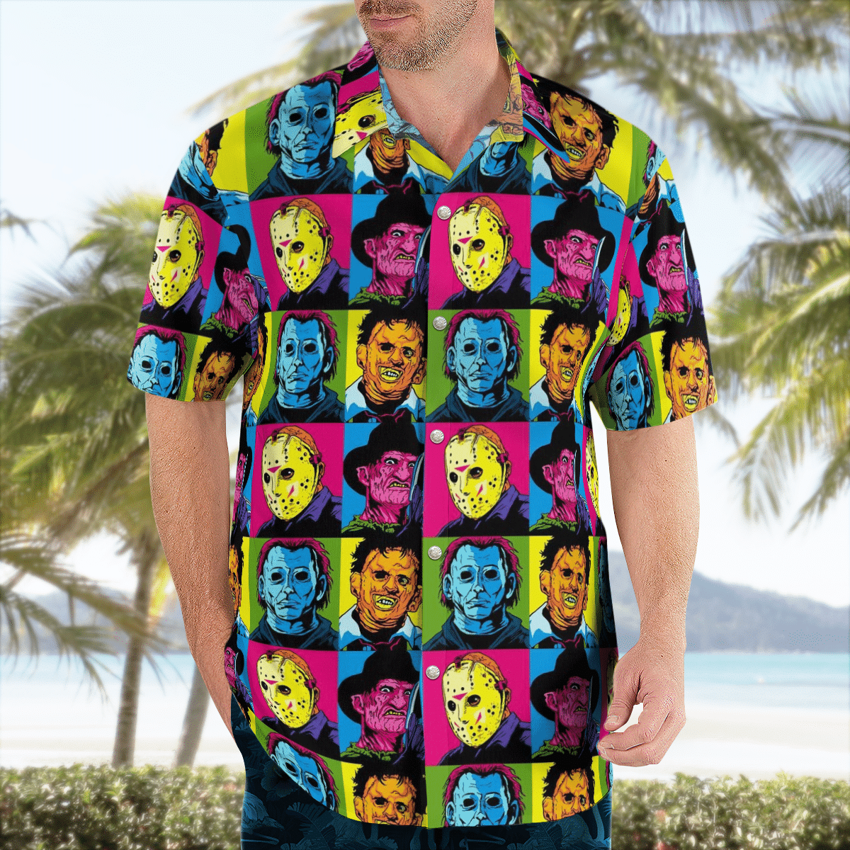 Horror Characters Face Frame All Over Print Hawaii Shirt Ha33307