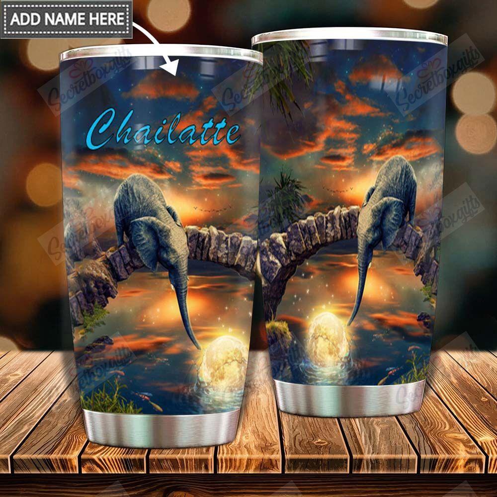 Personalized The Moon And Elephant Xa0302460Cl Stainless Steel Tumbler Travel Customize Name, Text, Number, Image