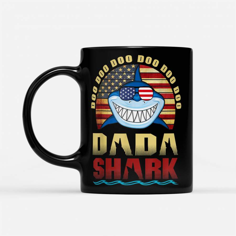 Dada Shark American Flag Fathers Day 4th Of July – Black Mug