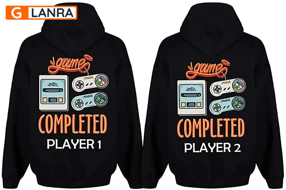 Games Completed Player 1 Player 2 Hoodie, Gaming Couple Hoodie, Couple Hoodie, Video Game Hoodie, Husband Wife Hoodie, Unisex Sweater, Sweatshirt