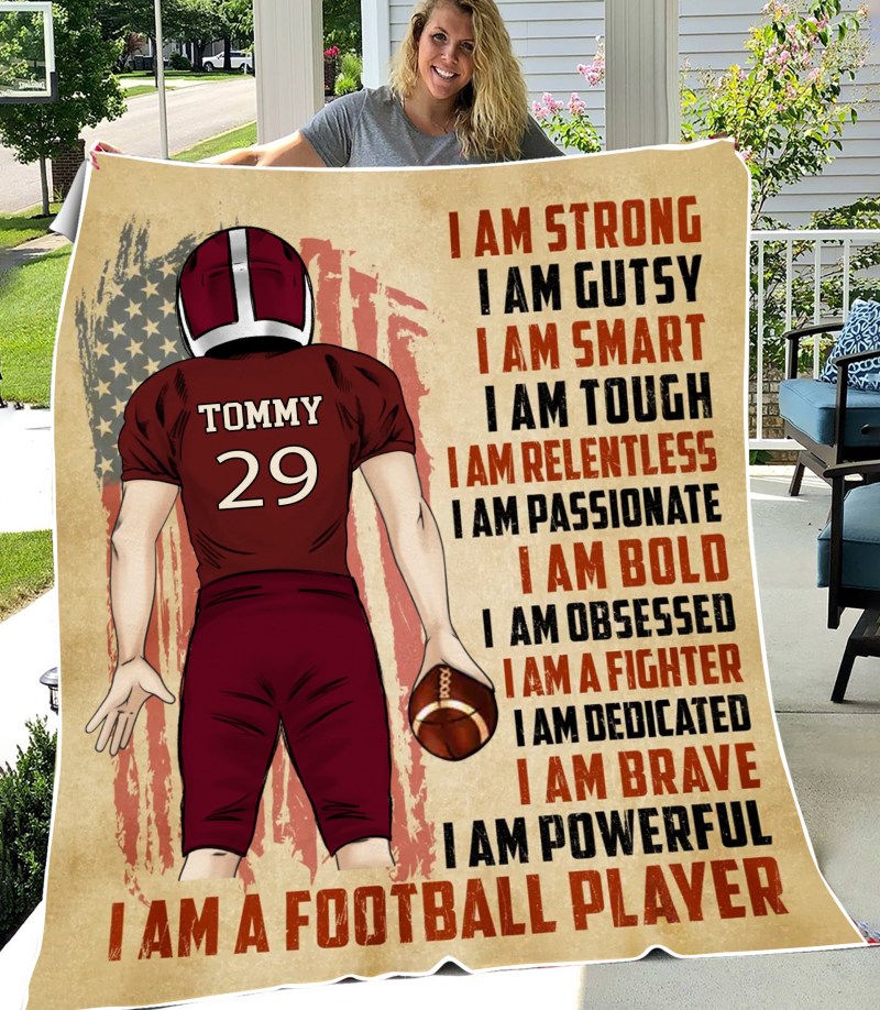 Personalized Custom Football Single Layer Fleece Blanket, Gift Idea For Football Lover/ Birthday Gift, I Am A Football Player