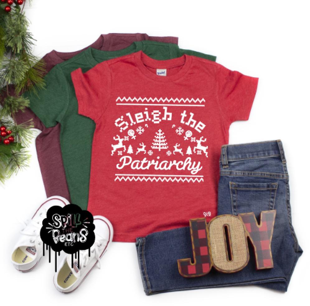 Sleigh the Patriarchy Ugly Christmas Sweater Kid’s Tee or Bodysuit