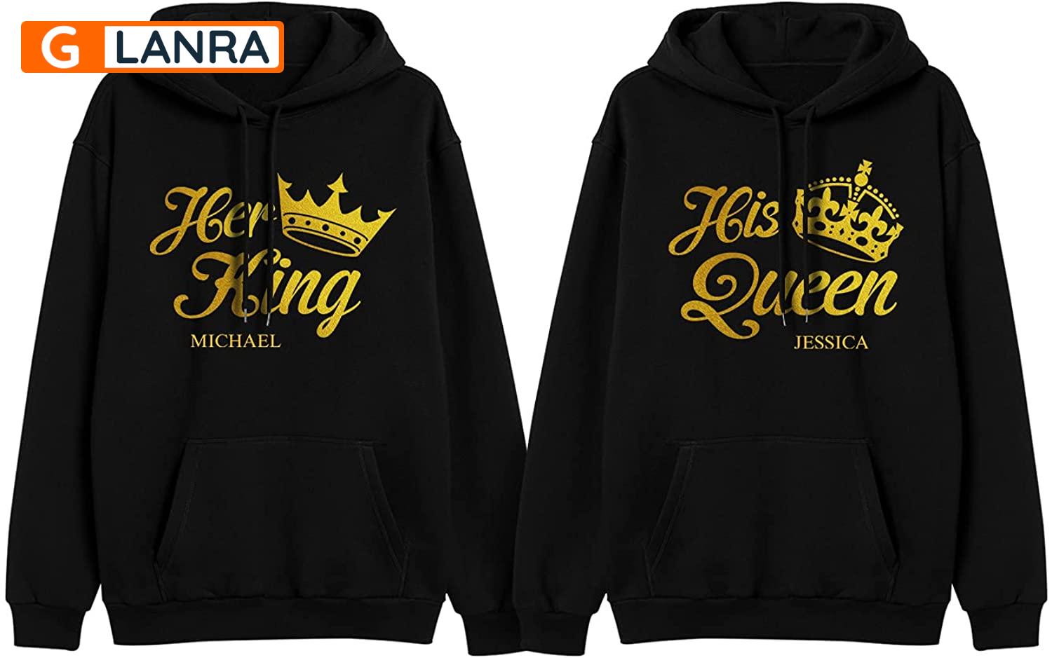 Personalized Her King His Queen Hoodie, Custom Crown Couple Hoodie, Matching Couple Hoodie, Husband Wife Hoodie, Unisex Sweater, Sweatshirt