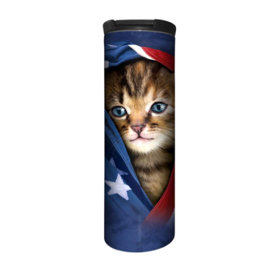 American Flag Kitten Stainless Steel Travel Mug / Coffee,Barista Travel Tumbler