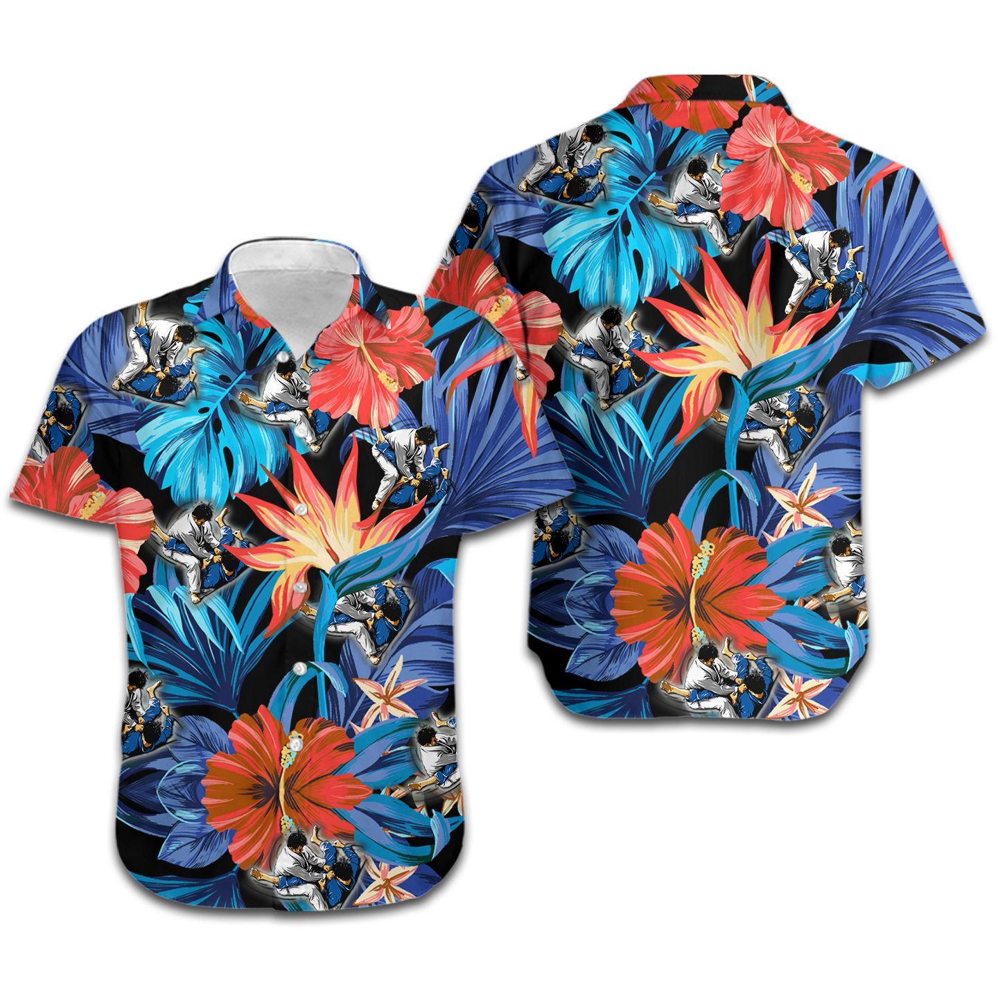 Beach Shirt Jiu Jitsu Tropical Leaves Women Hawaiian Shirt For Bjj 