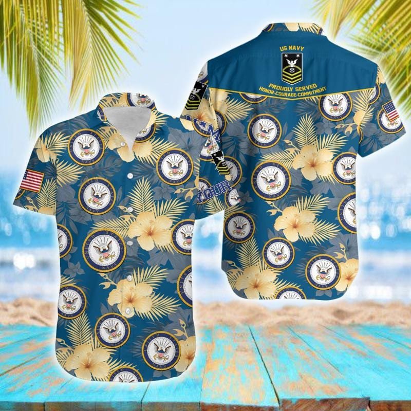 Personalized Name And Rank Proudly Served Us Navy Unisex Hawaii Shirts Ha109730