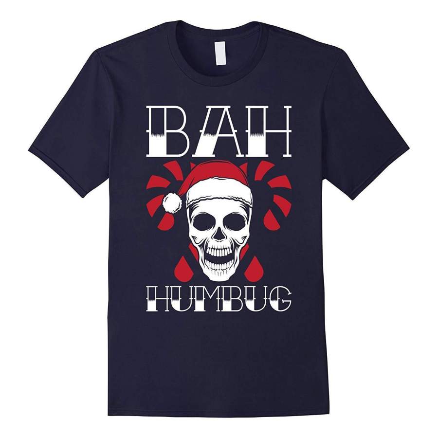 Bah Humbug Skull With Xmas Hat Cross Candy Canes T-Shirt