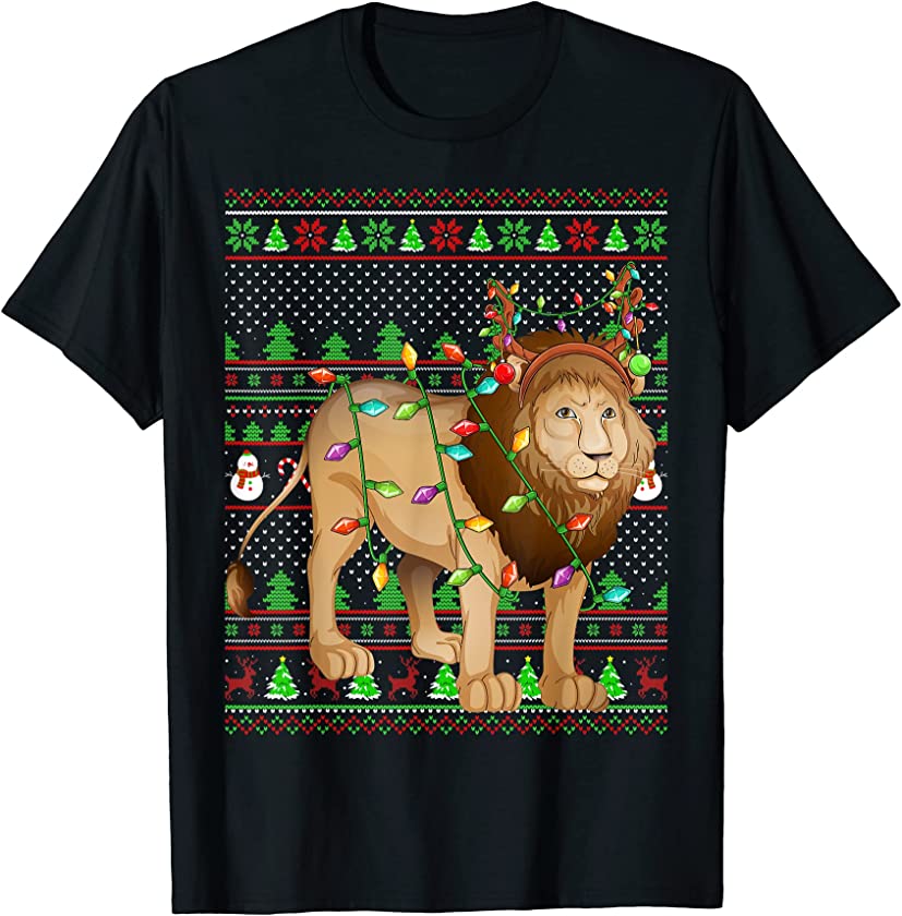 Ugly Xmas Sweater Style Lighting Mountain Lion Christmas T-Shirt