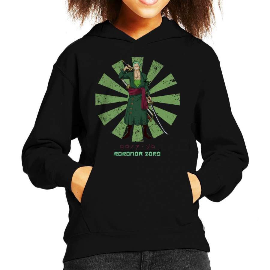 One Piece Roronoa Zoro Retro Japanese Kid’s Hooded Sweatshirt
