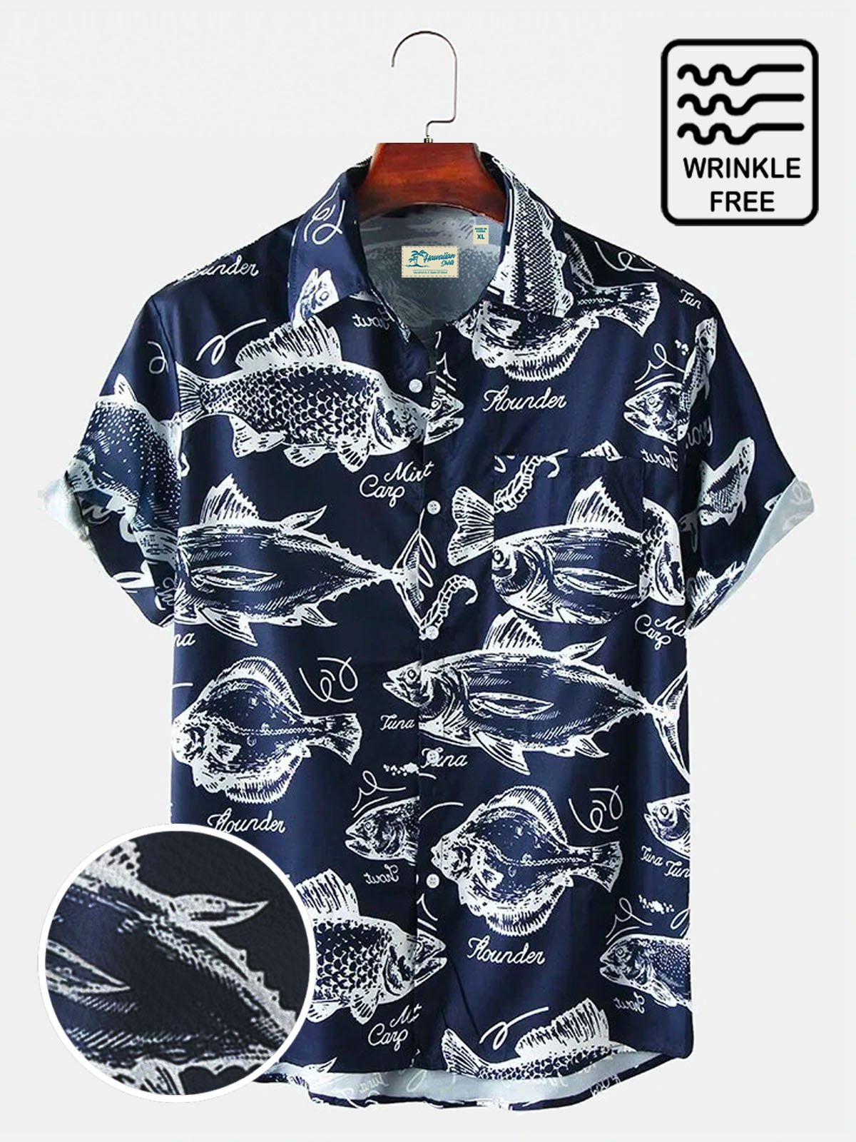 Hawaii Shirt Ocean Creatures Sea Fish Cotton Blend Plus Size Seersucker Tops Ha24093