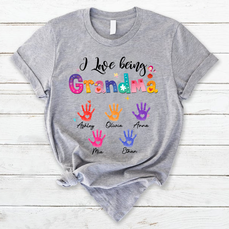 I Love Being Grandma With Grandkid Hand Mother Day T-Shirt