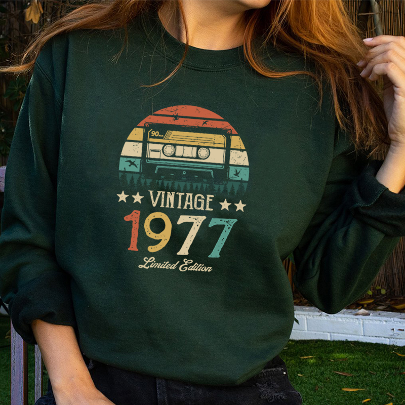 Vintage 1977 Aesthetic Winter Tops Women Sweatshirt Retro 45th 45 Years Old Birthday Party Clothes Long Sleeve O Neck Hoodies alx