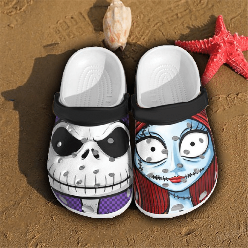 The Nightmare Before Christmas Jack And Sally Face Crocss Crocband Clogs, Comfy Footwear, Shoes 