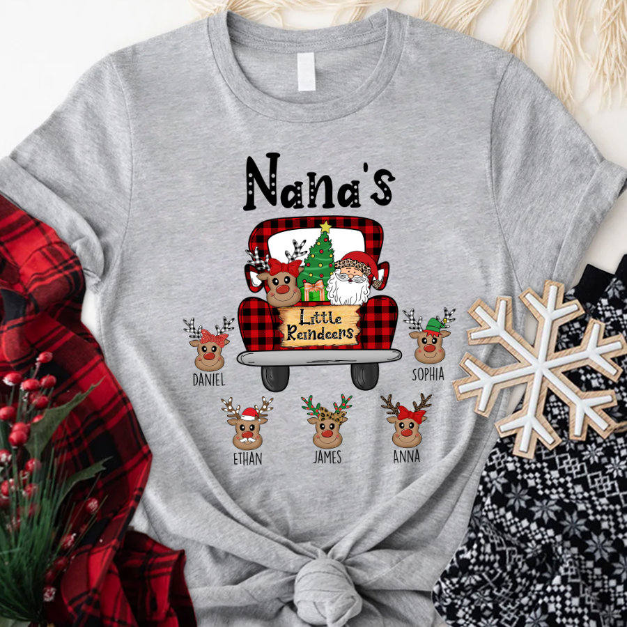 Personalized Christmas Nana’s Little Reindeers Shirt, 2022 Christmas Mimi Truck Shirt with Reindeer, Custom Red Truck Mimi Reindeer Shirt