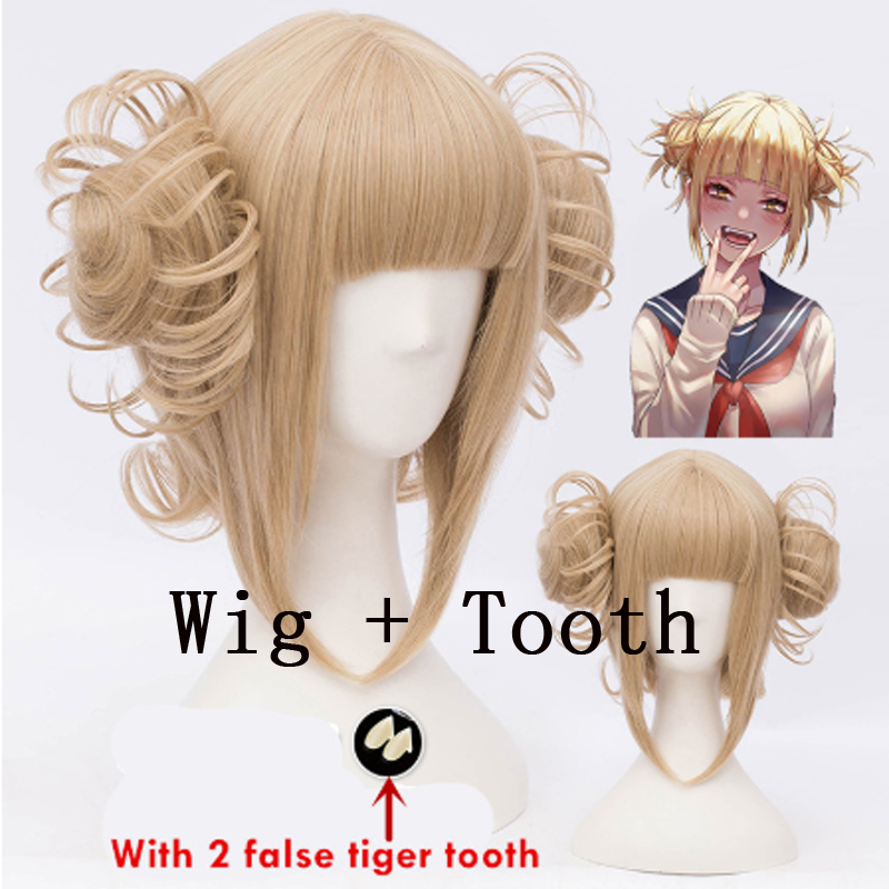 Tokyo My Hero Academia Himiko Toga Cosplay Wig Boku no Academia Styled Chip Ponytails with 2 false tooth + wig cap alx