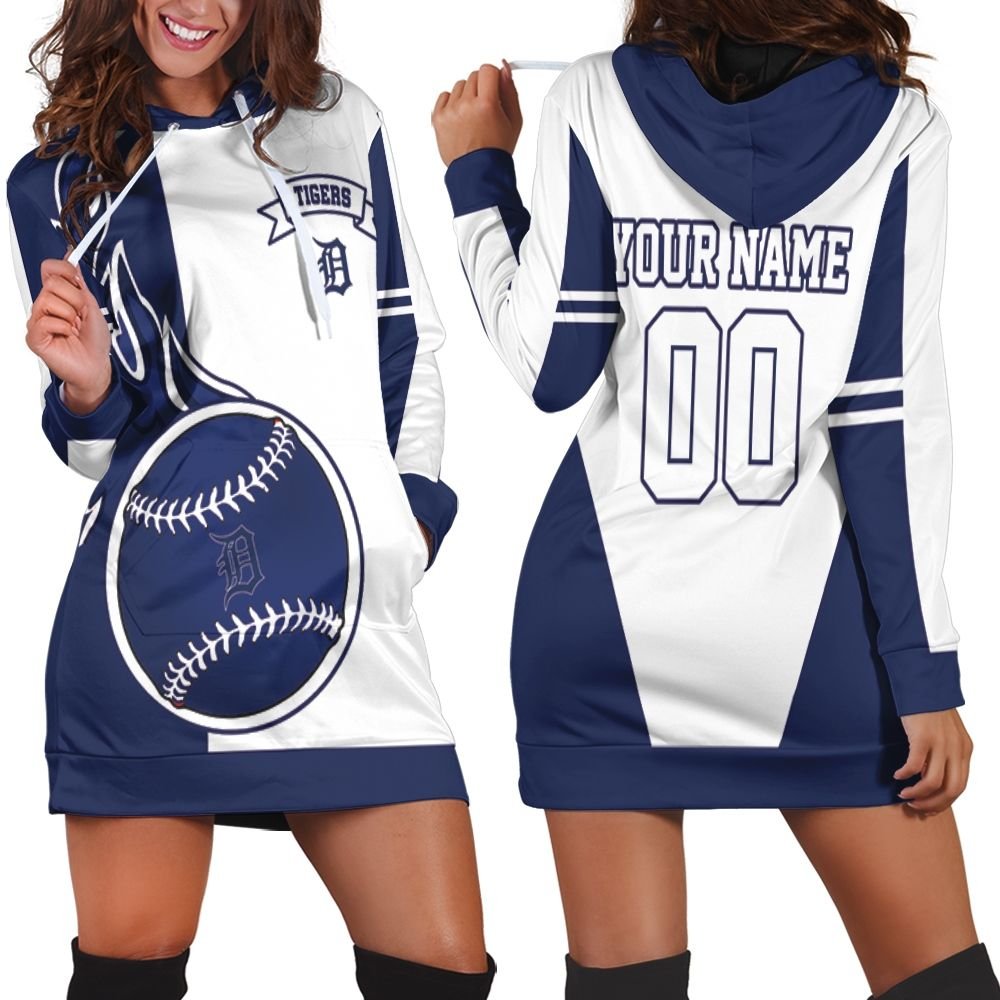 Detroit Tigers Personalized Blue And White Hoodie Dress