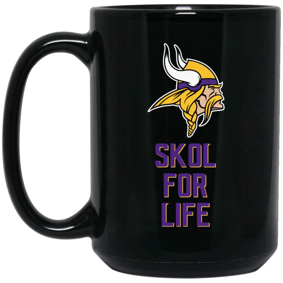 Minnesota Vikings Logo Purple-Yellow SKOL For Life BM15OZ 15 oz. Black Mug