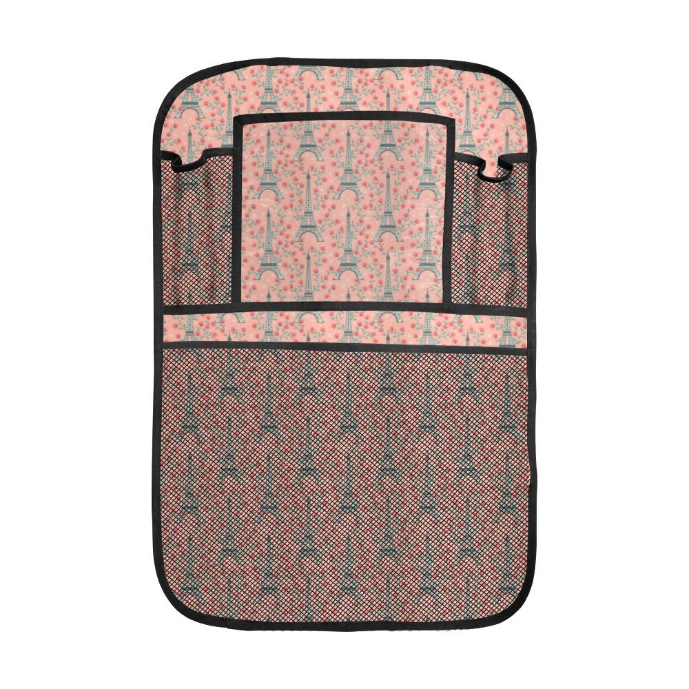 Eiffel Tower Flower Background Pattern Print Design 03 Car Seat Back Organizer