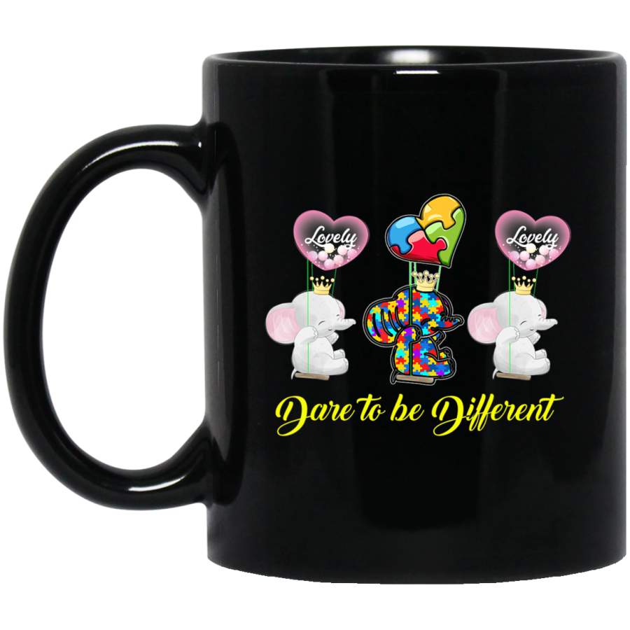 Autism Awareness Dare To Be Different Elephant Lover Gifts 11oz 15oz Black Mug Idea 2nd April Puzzle Ribbon Support Autism Dad Mom Kids Autistic