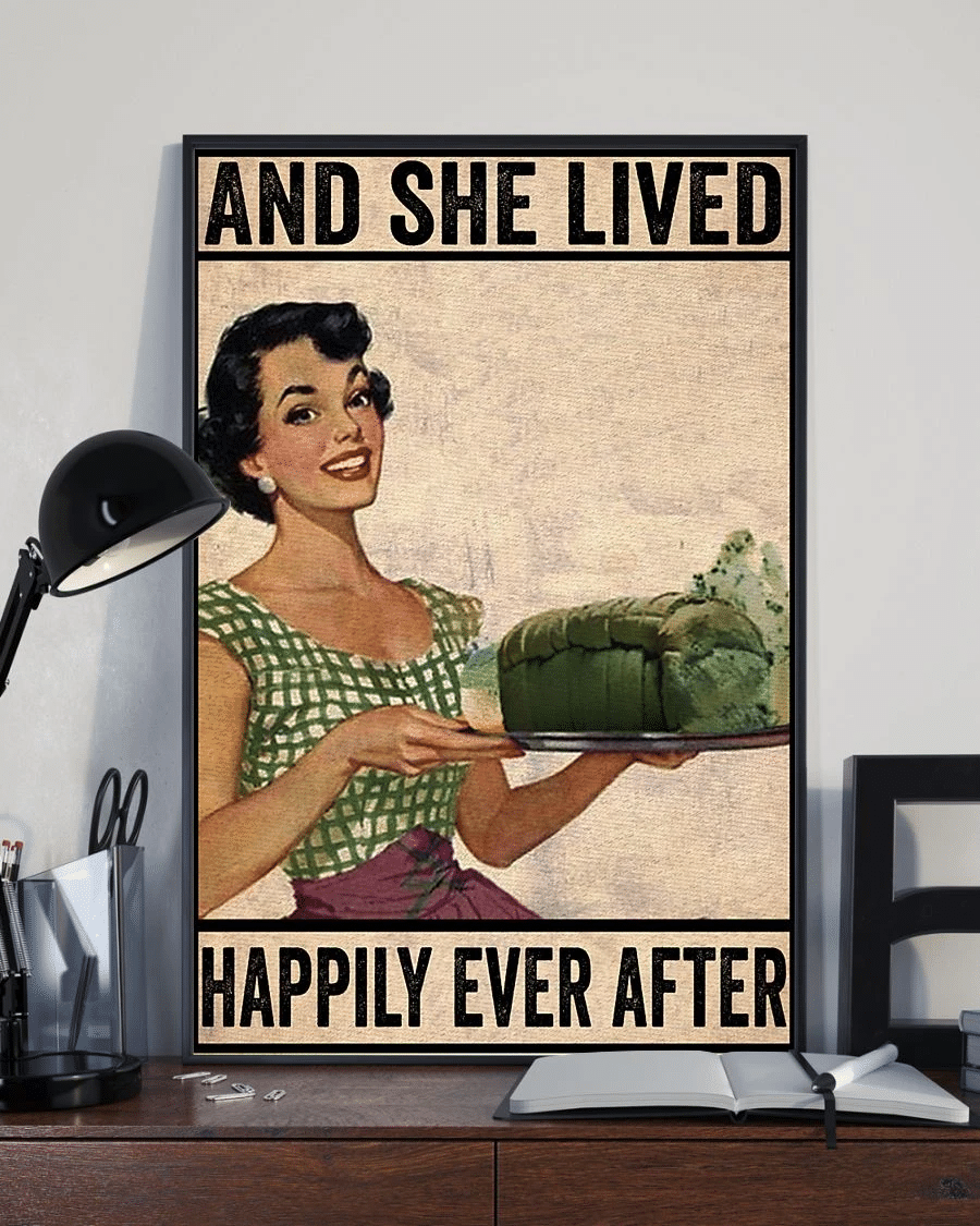 Baking Poster Canvas – And She Lived Happily Ever After Vintage Home Decor Wall Art Evg80177