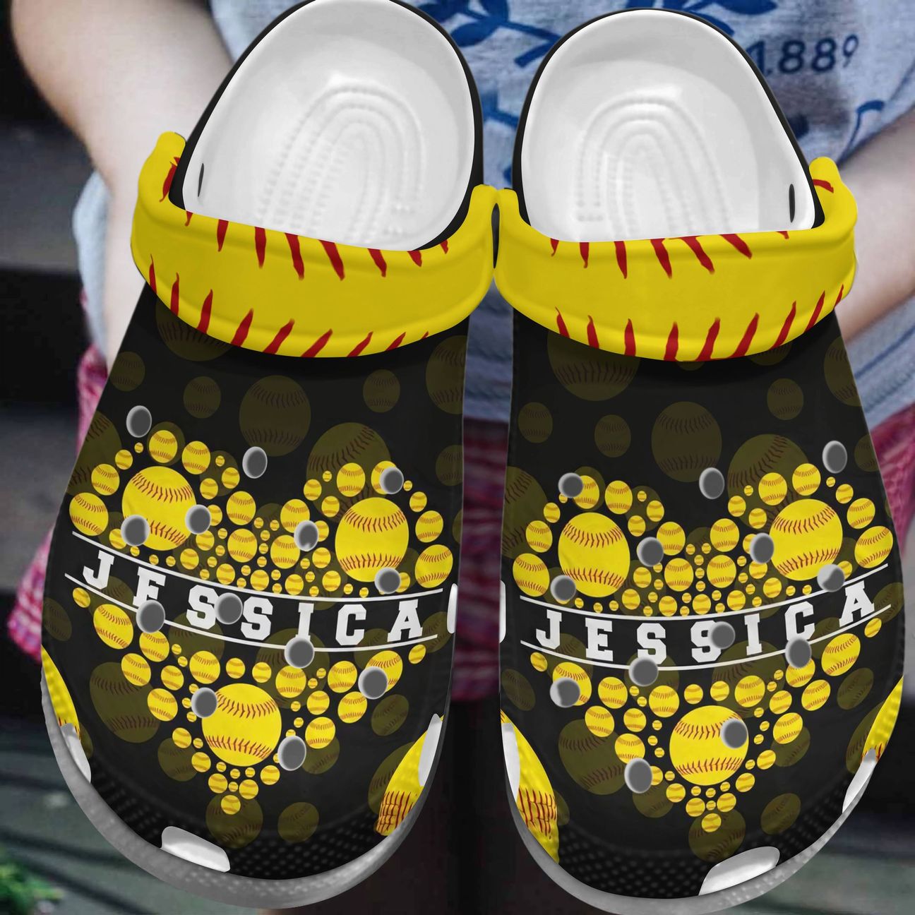 Softball Personalized Personalize Clog, Custom Name, Text, Fashion Style For Women, Men, Kid, Print 3D Whitesole Softball Lover