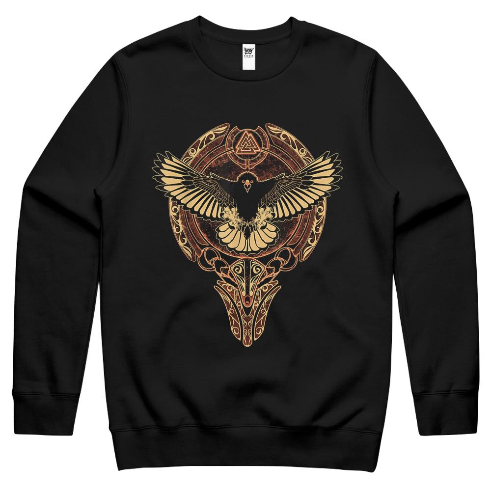 Celtic Hawk Falcon Viking Warrior Valknut Symbol Crewneck Sweatshirt