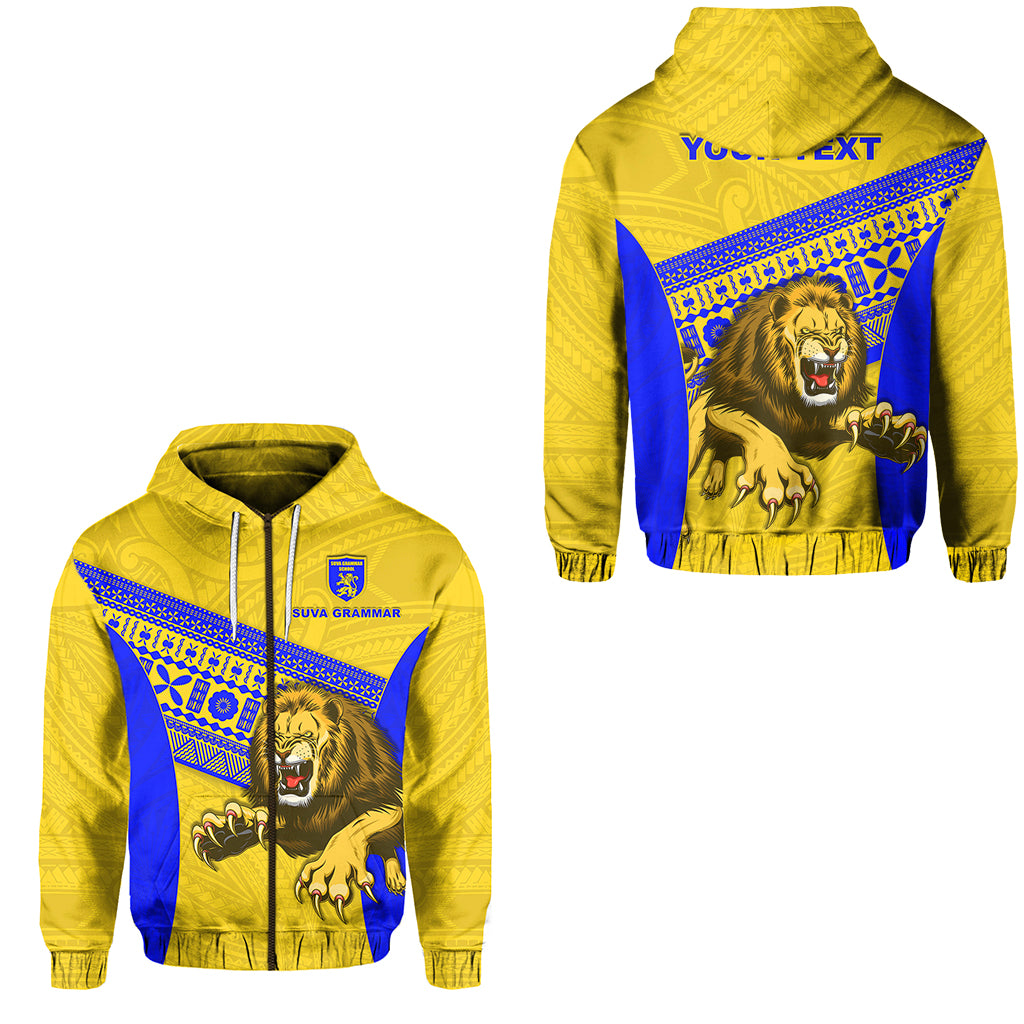 (Custom Personalised) Suva Grammar Fashion Zip Hoodie Fiji School Version Lion Gold Lt13