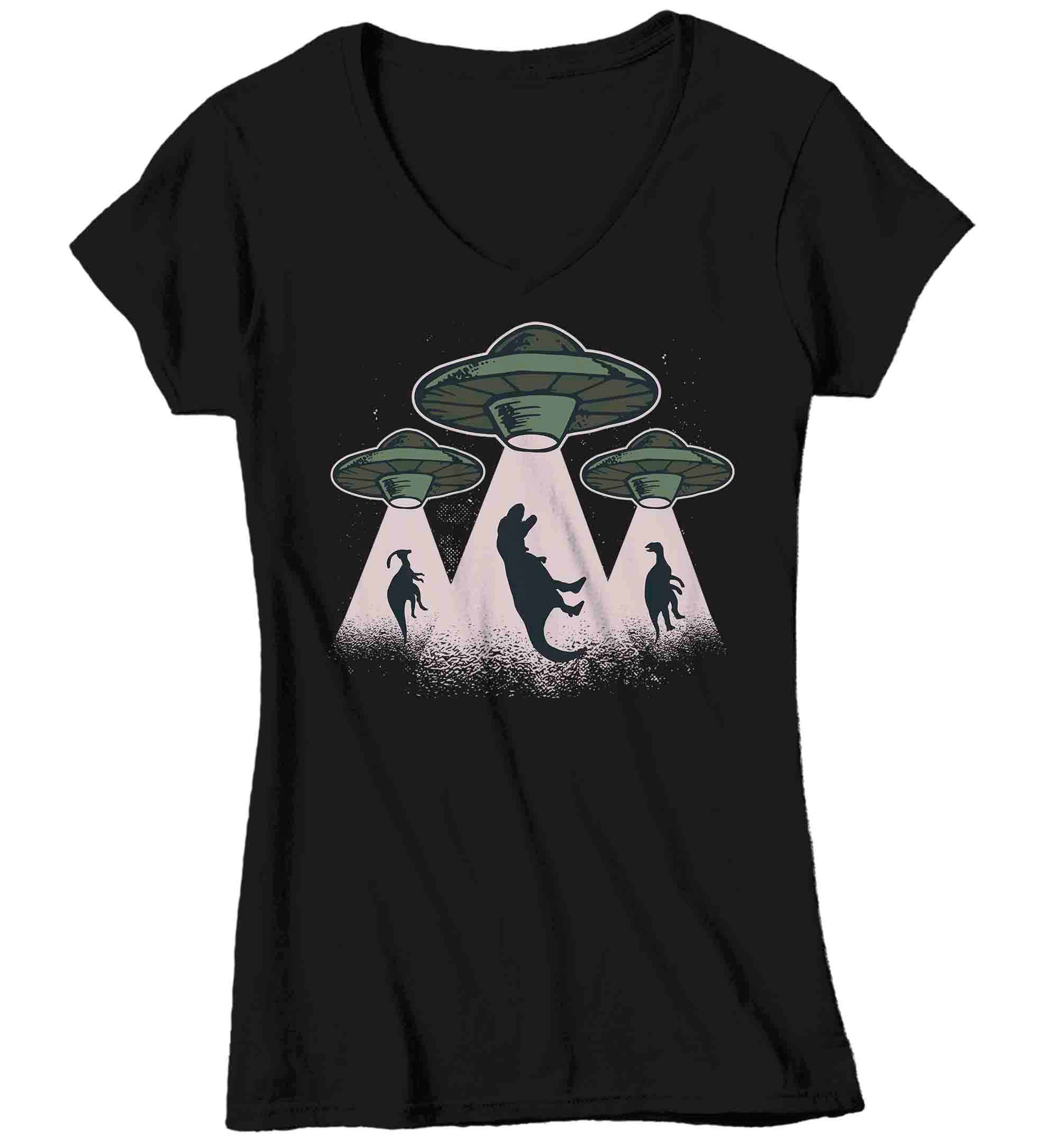 Women’S V-Neck Funny Dinosaur Shirt Ufo Alien Shirt Abduction T Shirt Extinction Shirts Funny Aliens Abduct Dinos Ladies Soft Graphic Tee