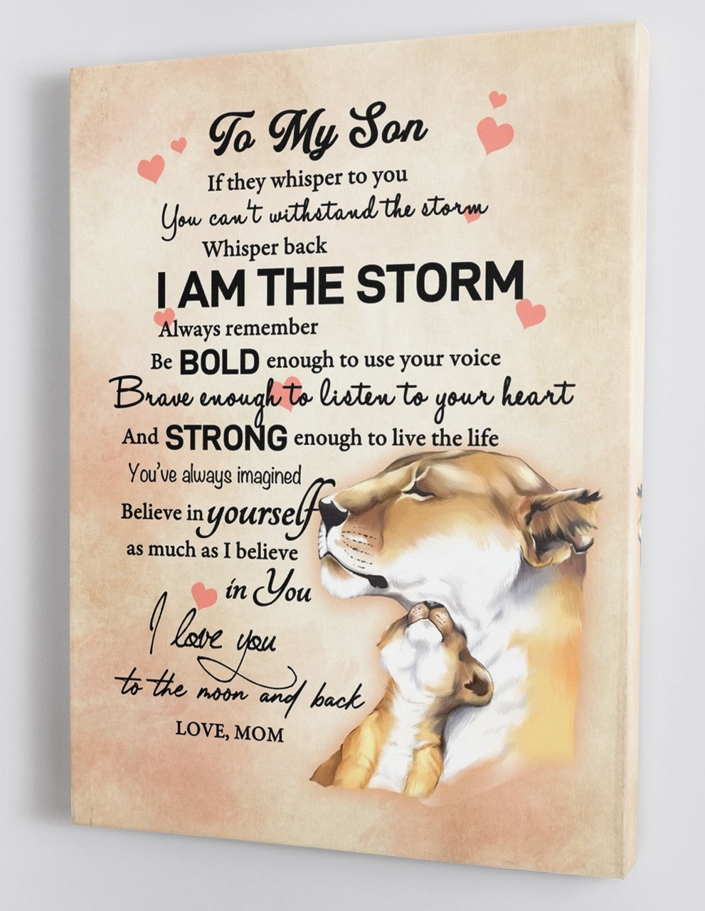 To My Son Canvas Wall Art – Gift For Son From Mom Lion Cub & Mom I Am The Storm Framed Canvas