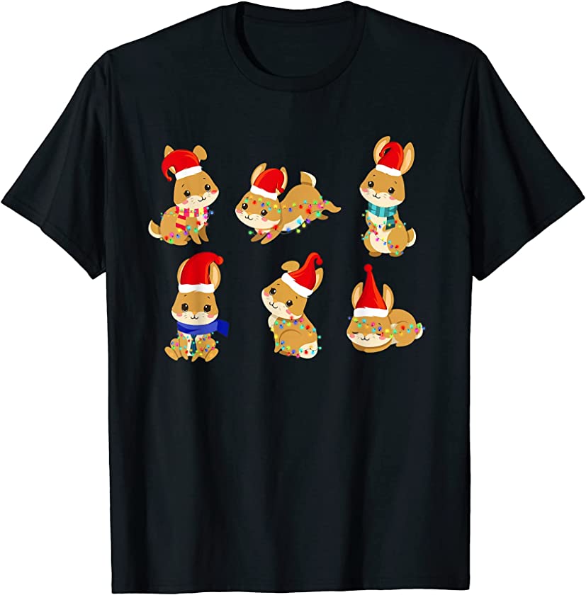 Bunnies Rabbit Wearing Santa Hat Christmas Lights Merry Xmas T-Shirt