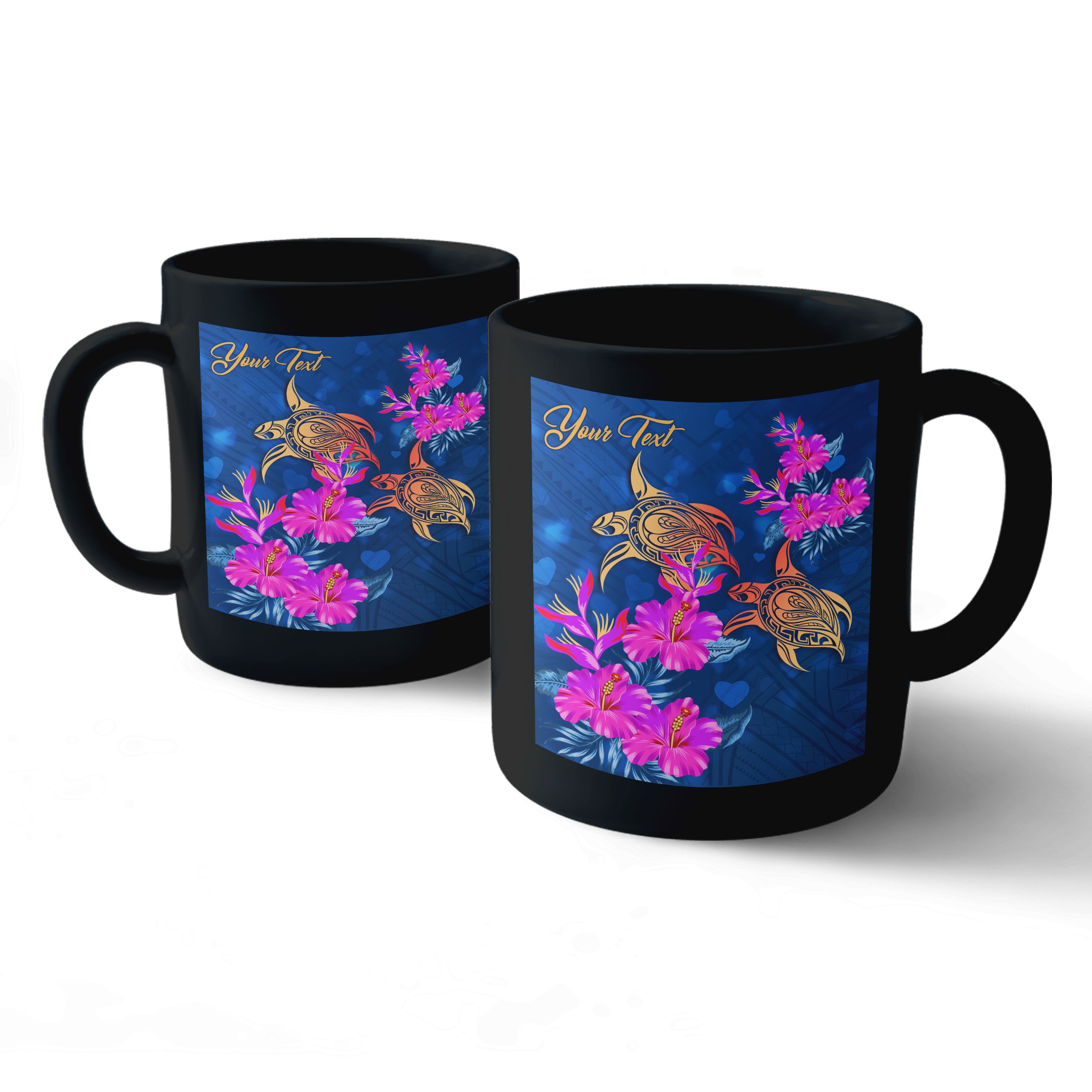 (Personalized) Hawaii Couple Turtle Hibiscus Valentine Mug – Light Style – AH – J2