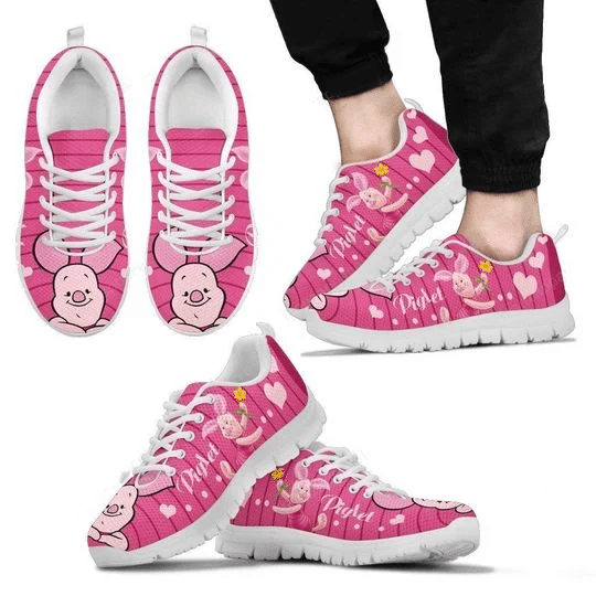 Piglet Winnie The Pooh Print Sneakers 3 Women’S Sneakers, Handmade Crafted Sneaker White Shoes Birthday Gift Fashion Fly Sneakers