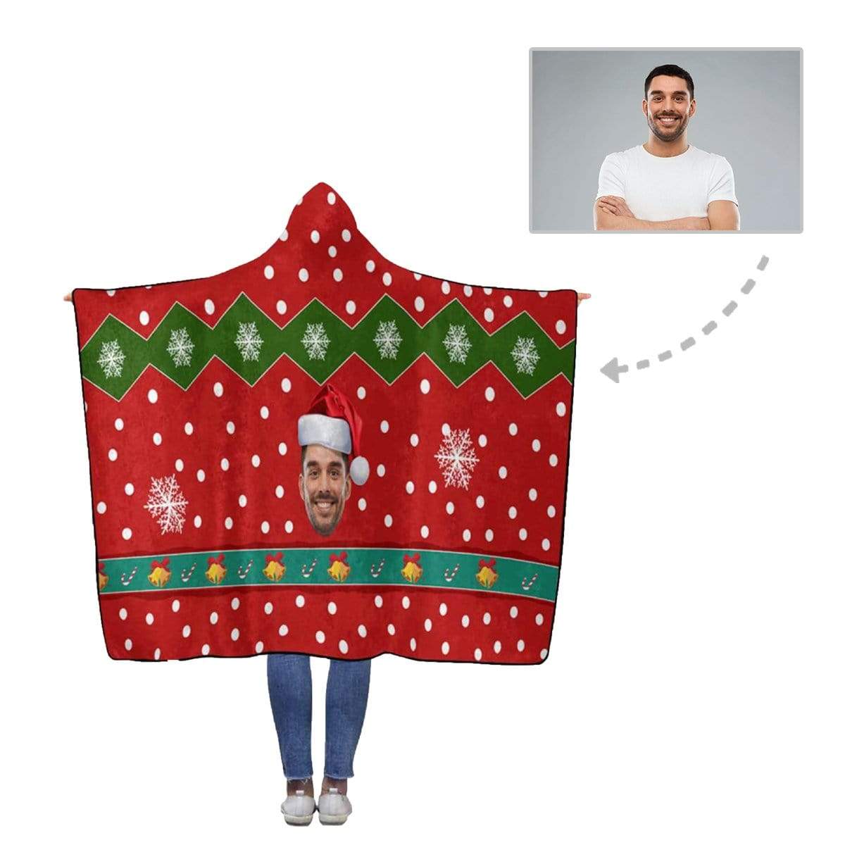 Custom Face Christmas Gift Flannel Hooded Blanket