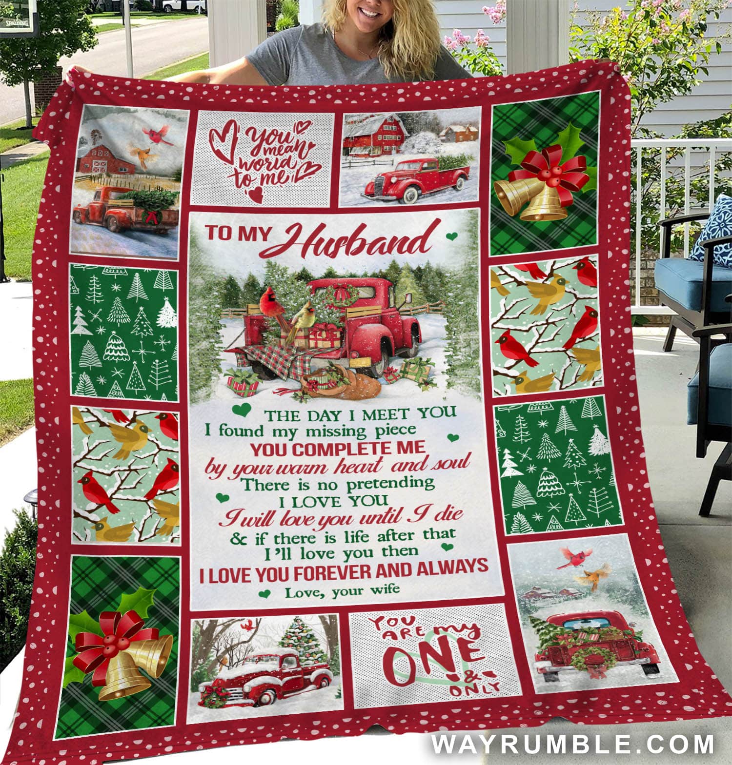 To My Husband, Cardinal, Red Truck, The Day I Meet You, I Found My Missing Piece – Christmas, Couple Blanket
