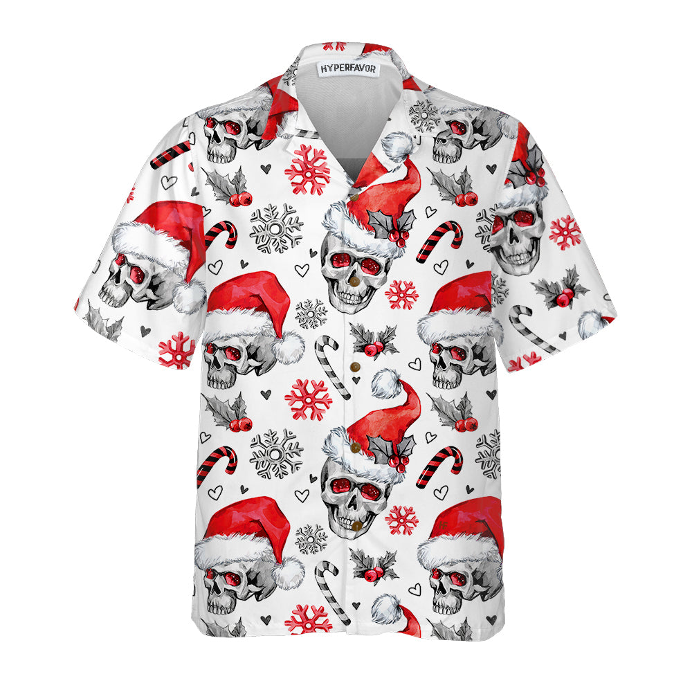 Christmas Skulls With Candy Canes White Version Christmas Hawaiian Shirt, Skull Christmas Hawaiian Shirt For Men