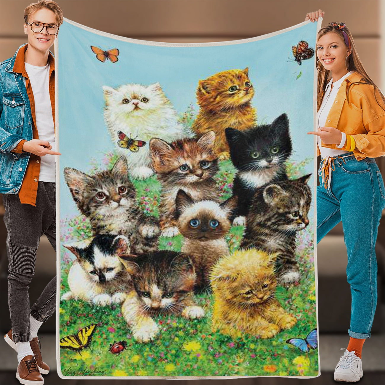 Cat Fleece Blanket – Kittens – Cat In Blanket – Cats Blanket – Cat Blanket For Couch – Furlidays