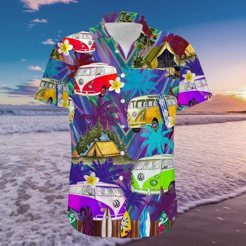 Happy Summer Light Neon Camper Van Hawaii Unisex Aloha Shirts Ha79440