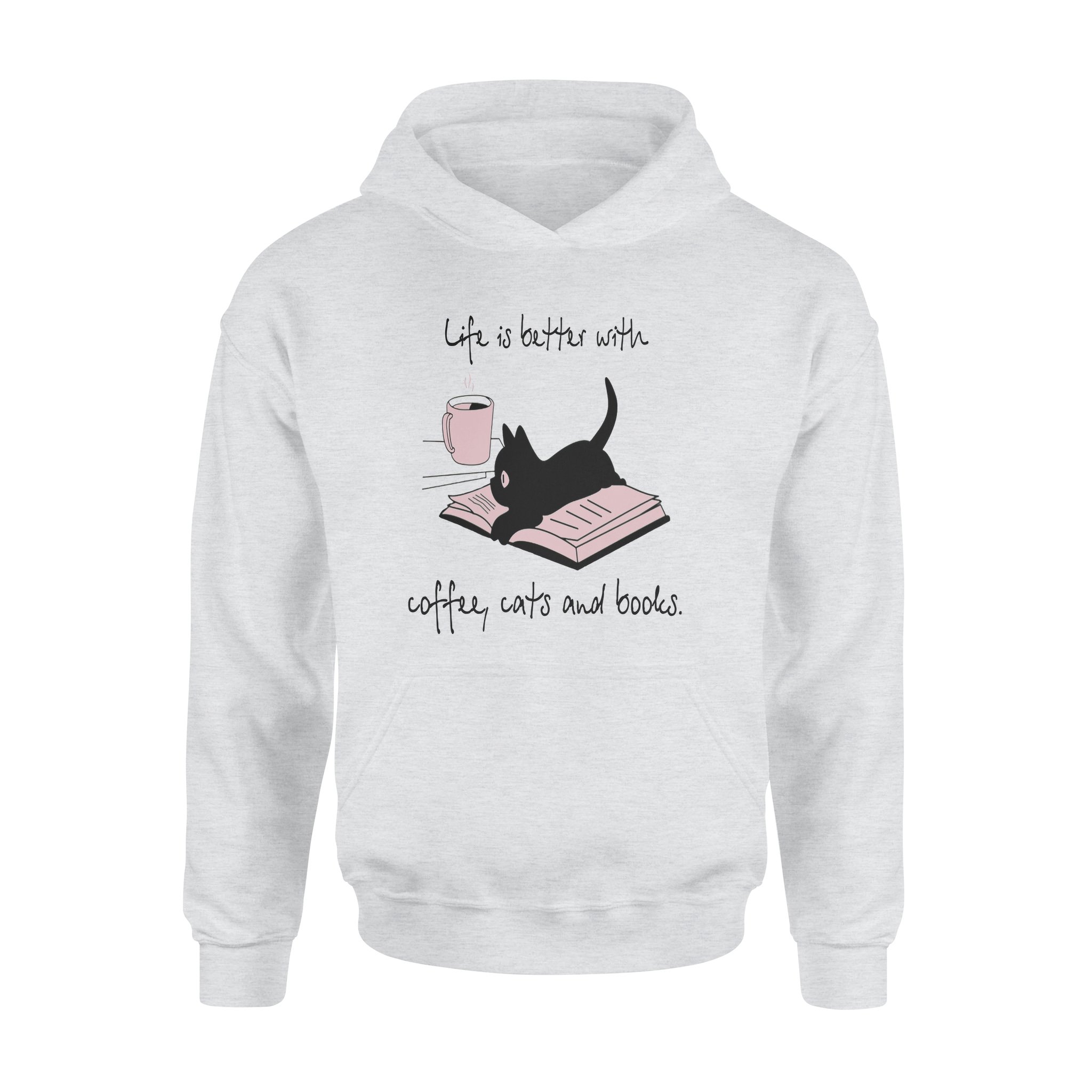 Nice Black Cat Life If Better With Coffee Cute Cats And Books – Premium Hoodie