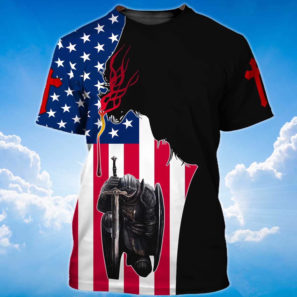 One Nation Under God Tshirt American Flag Knight Jesus Christian Tshirt