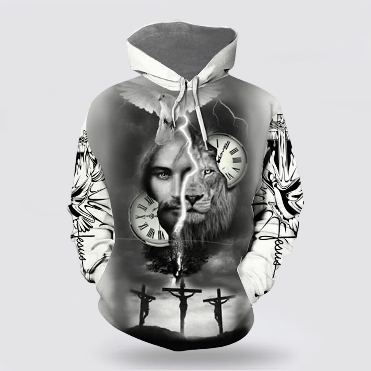 Jesus Christ And Lion Half Face 3D Hoodies For Women Men Christian Apparel Hoodies