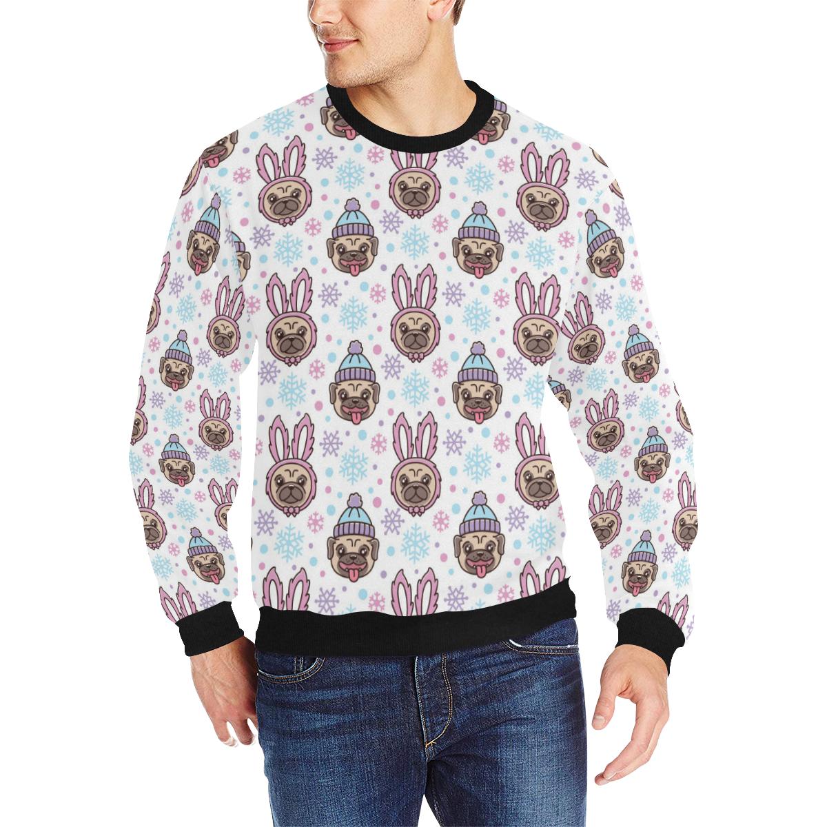 Cute pug hat rabbit costume pattern Men’s Crew Neck Sweatshirt