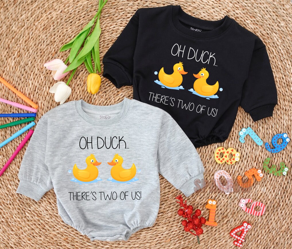 STAFAZ- Twin Baby Onesies,Oh Duck There’s Two Of Us Twin Rompers,Funny Animal Bodysuits, Cute Best Friend Twin Baby Onesies, Birthday Outfit