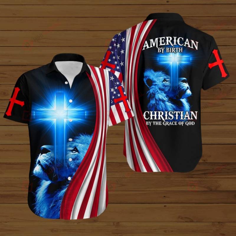 American by birth Christian by the grace of God  American Flag blue lion ALL OVER PRINTED SHIRTS DH080102