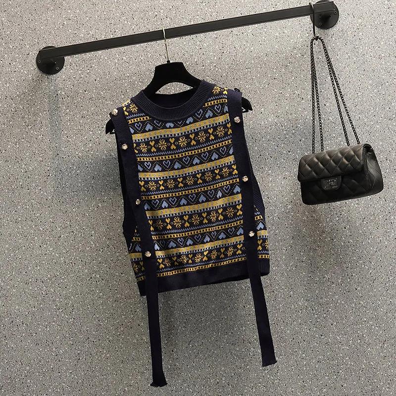 2022 knitted Sweater Vest Waistcoat Pullover Women Spring Autumn New Fashion Vest Tops Print Knitted Sweater Sweatshirt Female alx