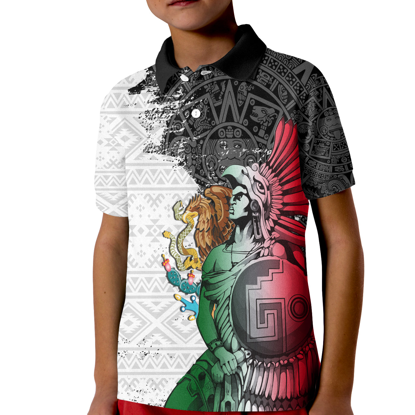 (Custom Personalised) Mexican Tribal Aztec Warriors Kid Polo Shirt Eagle Warriors Lt7