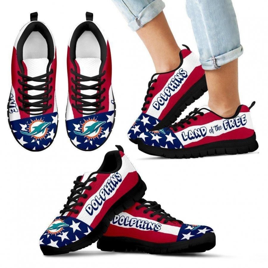 Proud Of American Flag Three Line Miami Dolphins Sneakers #774