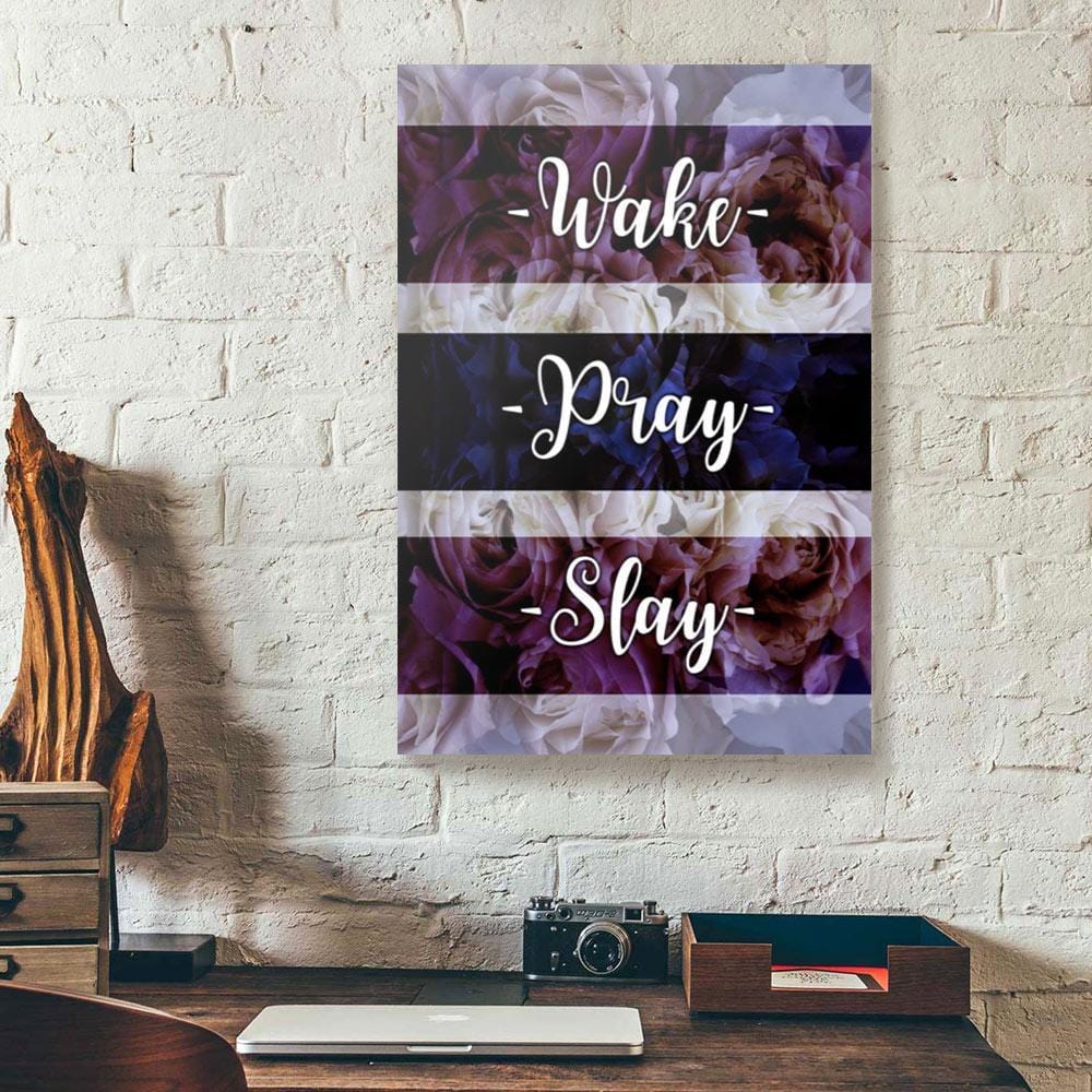 Canvas Prints Wake Pray Slay Pink Roses Printing Home Canvas Home Decor Canvas