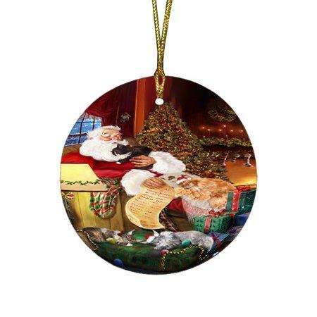 Maine Coon Cats And Kittens Sleeping With Santa Round Christmas Ornament D392