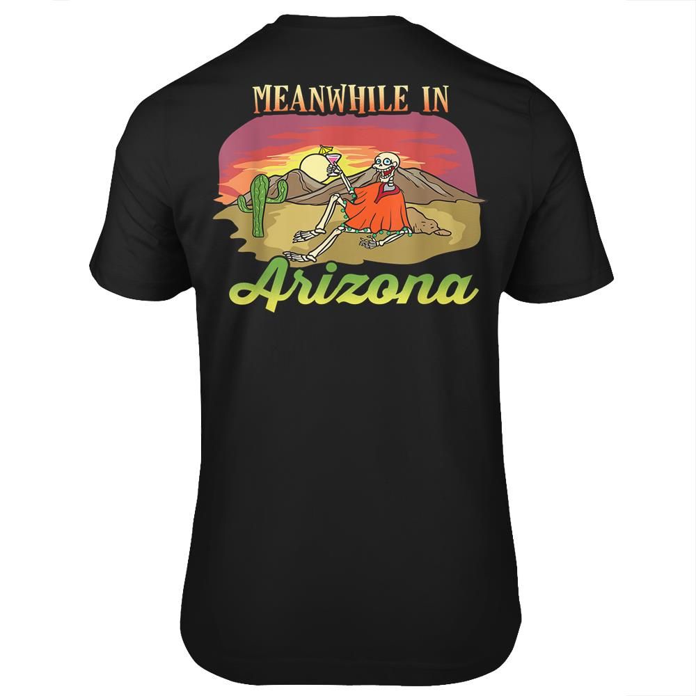 Arizona – Skeleton Sunset Margarita – Desert Skelet Skull T-shirt- Print on back