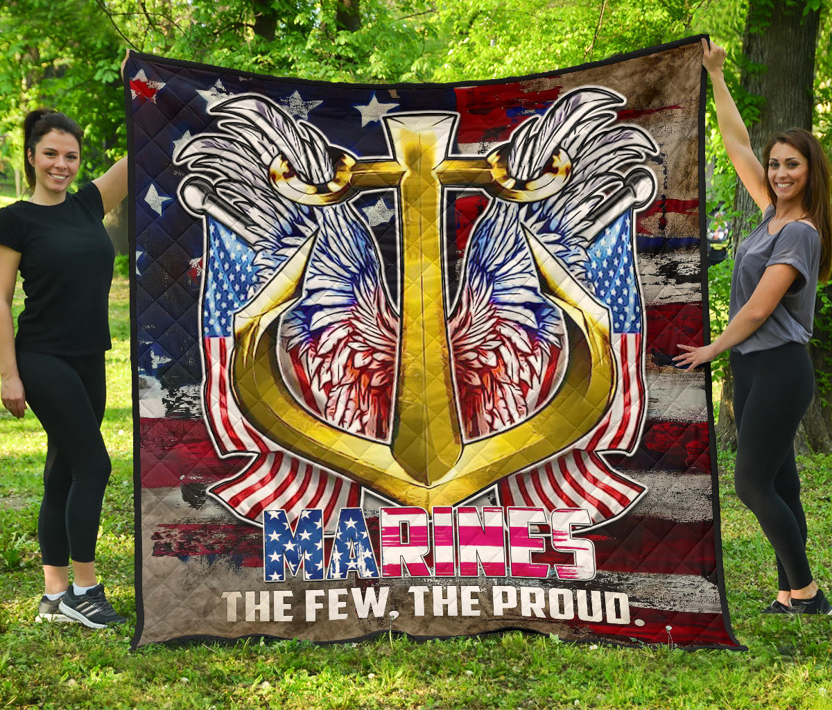 Us Independence Day Marines Golden Ancor The Few The Proud Premium Quilt Blanket